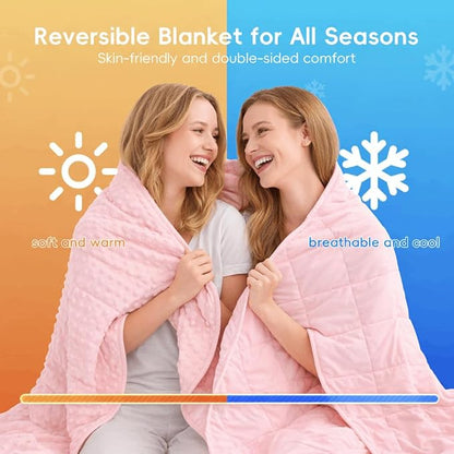 yescool Pink Weighted Blankets for Adults 12 lb, 60 * 80in Queen Size Weighted Blanket for Better Sleep, Minky Heavy Blanket for All Seasons