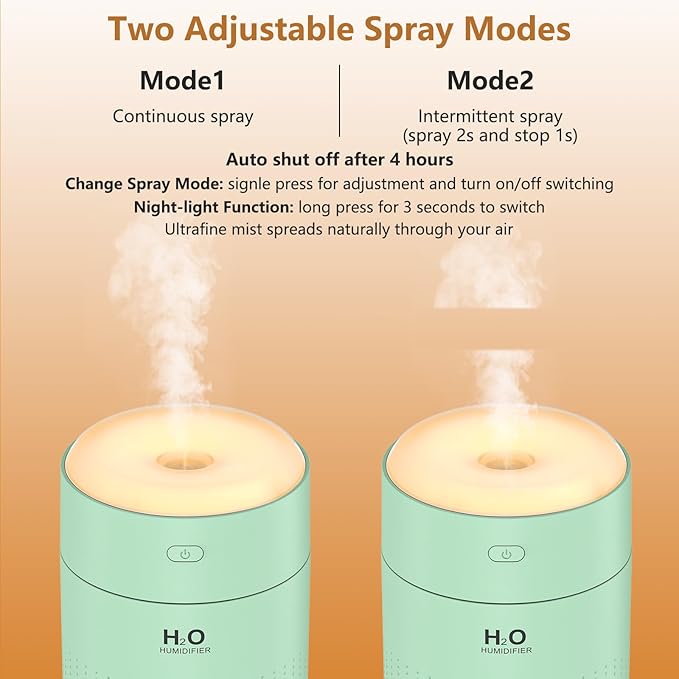 Small Humidifiers for Bedroom 350ml Mini Portable Humidifier for Travel Plants Humidifier, Humidificador for Bedroom Plants Travel Office Desk Car Light Green