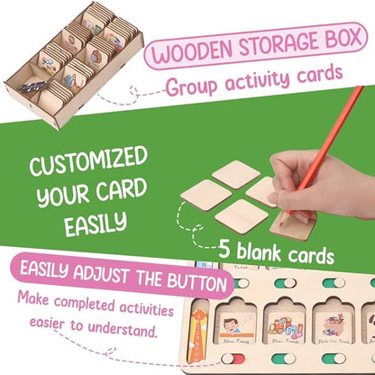 Wooden Chore Chart for Kids Visual Schedule, Routine Chart for Kids, Morning Bedtime Routine Chart for Toddlers Ages 2-4, Daily Kids Schedule Board for Home (05)