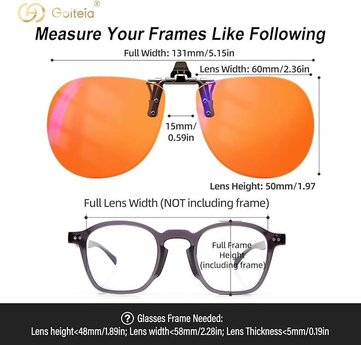 Goiteia Orange Blue Light Blocking Glasses Clip on for Migraine-Gaming Glasses for Eyes Strain/Light Sensitive-Help to Sleep