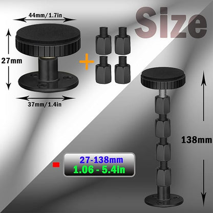 Adjustable Threaded Headboard Stoppers/Bumper Against Wall, 4 Pack Behind Bed Frame Protector Antishake Tool, Bed Shake Support Stabilizer Device for Anti-Knocking,Banging, Metal (Black 27-138mm)
