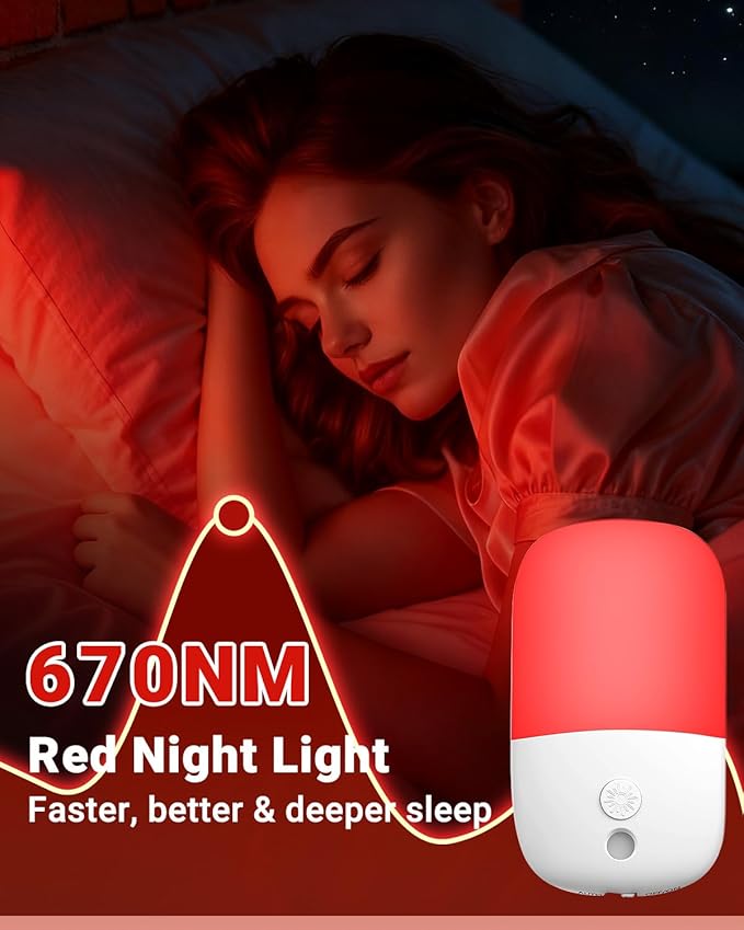 670nm Red Night Lights with Retractable Plug [2 Pack] - 0.5W Red Light Night Light with Dusk to Dawn Sensor - Auto On/Off LED Night Light Plug into Wall Pefect for Bedroom, Bathroom, Hallway