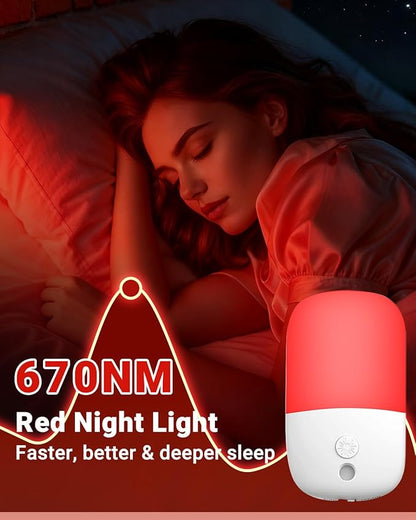 670nm Red Night Lights with Retractable Plug [2 Pack] - 0.5W Red Light Night Light with Dusk to Dawn Sensor - Auto On/Off LED Night Light Plug into Wall Pefect for Bedroom, Bathroom, Hallway