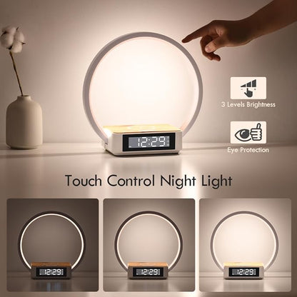 Sunrise Alarm Clock Bedside Lamp with Wireless Charging, Touch Table Lamp for Nightstand, Bedside Lamp Wake-up Light,Snooze Nightlight 3 Dimmable Brightness Levels, Idea Gift for Women,Men,Teens,Adult