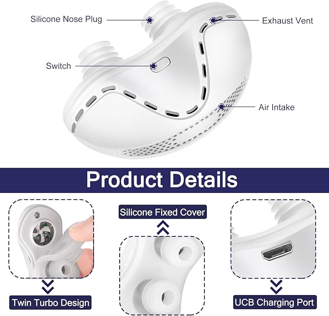 Electric Anti Snore Device, Adjustable Wind Speed Snoring Solution, Mini Anti Snoring Devices Nose Vents Plugs,Stop Snoring for Men & Women