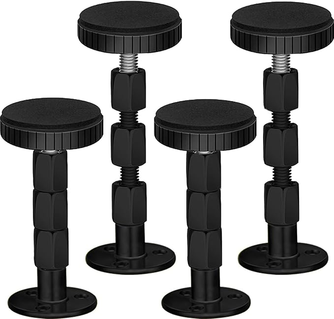 Adjustable Threaded Headboard Stoppers/Bumper Against Wall, 4 Pack Behind Bed Frame Protector Antishake Tool, Bed Shake Support Stabilizer Device for Anti-Knocking,Banging, Metal (Black 27-114mm)