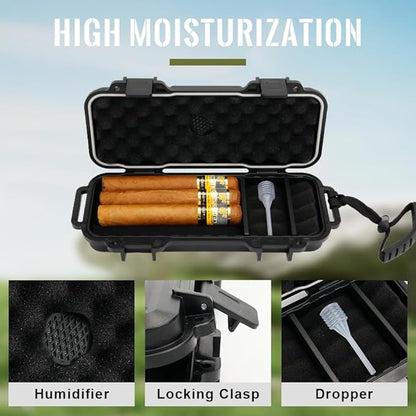 Bald Eagle Travel Humidor Cigar Box, Portable Small Cigar Case with Humidifier, Airtight, Crushproof, Waterproof, Hold up to 3-4 Cigars