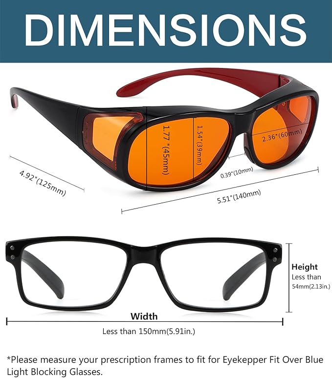BLUELESS Fitover Blue Light Blocking Computer Glasses with Orange Tinted Sleep Glasses, Black Red
