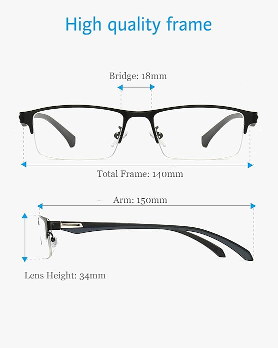 ANRRI Blue Light Glasses for Men Semi Rimless Rectangle Metal Frame UV Blocking Computer Glasses