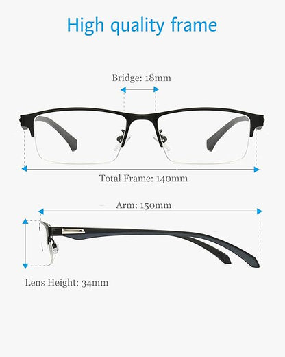 ANRRI Blue Light Glasses for Men Semi Rimless Rectangle Metal Frame UV Blocking Computer Glasses