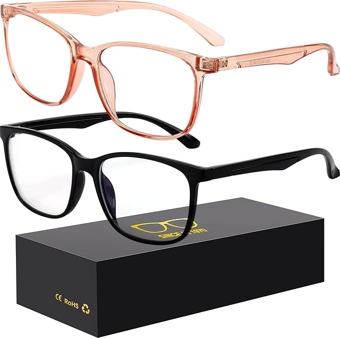 Blue-Light Blocking Glasses Computer Reading/Gaming/TV/Phones Glasses Fashion Anti Eyestrain UV Glasses for Women Men（B3 Black + Beige）