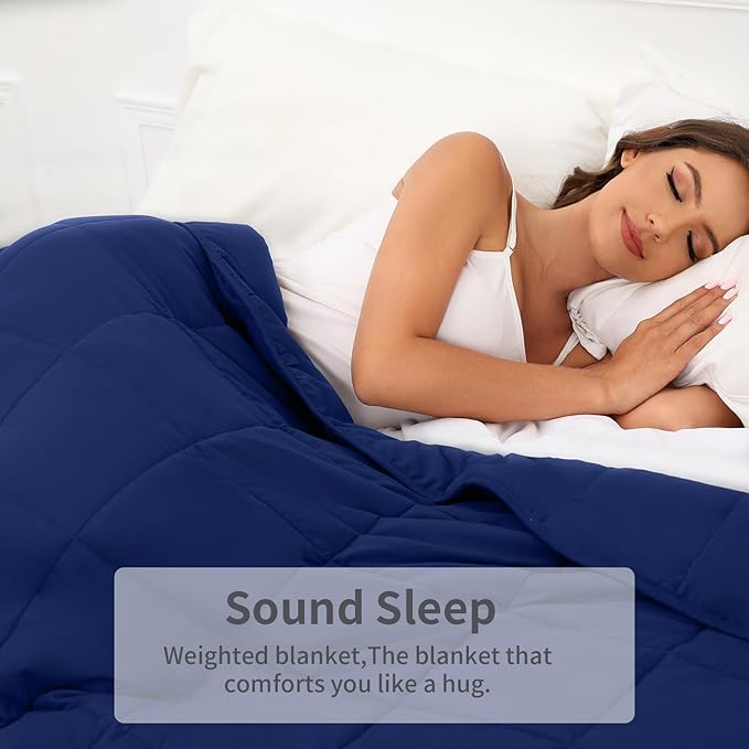 Weighted Blanket Twin Size NavyBlue 48''x72''x15lbs Weighted Blankets for Adults Heavy Blanket is Comfortable and Cozy