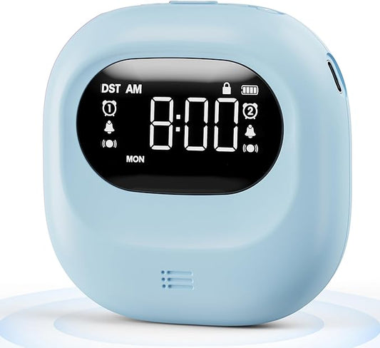 Roxicosly Super Strong Vibrating Alarm Clock for Heavy Sleepers, Small Travel Bed Shaker Clock Under Pillow for Kids Teens Hearing Impaired Deaf, Adjustable Vibration, Cordless, USB Rechargeable