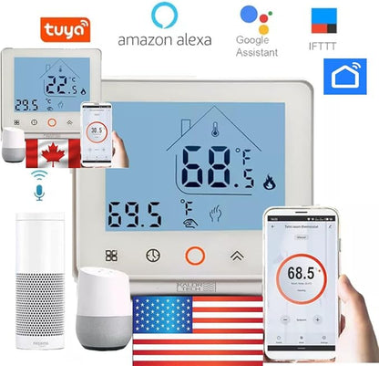 Wi-Fi Smart Thermostat for Electric Baseboard Heaters, 120-240V Systems, Proprietary Wall Plate, LCD Fahrenheit Display, Compatible with Alexa, Google Home, Smart Life and Tuya App