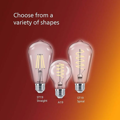 PHILIPS LED 40W A19 1-Pack Vintage Edison Spiral Soft White (2700K) 500 Lumen (5.5W = 40W) Dimmable Clear Flicker-Free Light Bulb