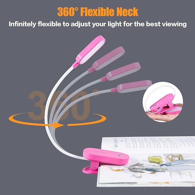 VAVOFO Rechargeable Book Light, 14 LEDs Eye Care Clip On Amber Reading Light for Bookworms Reading in Bed with 9 Colors 9 Brightness (Rose)