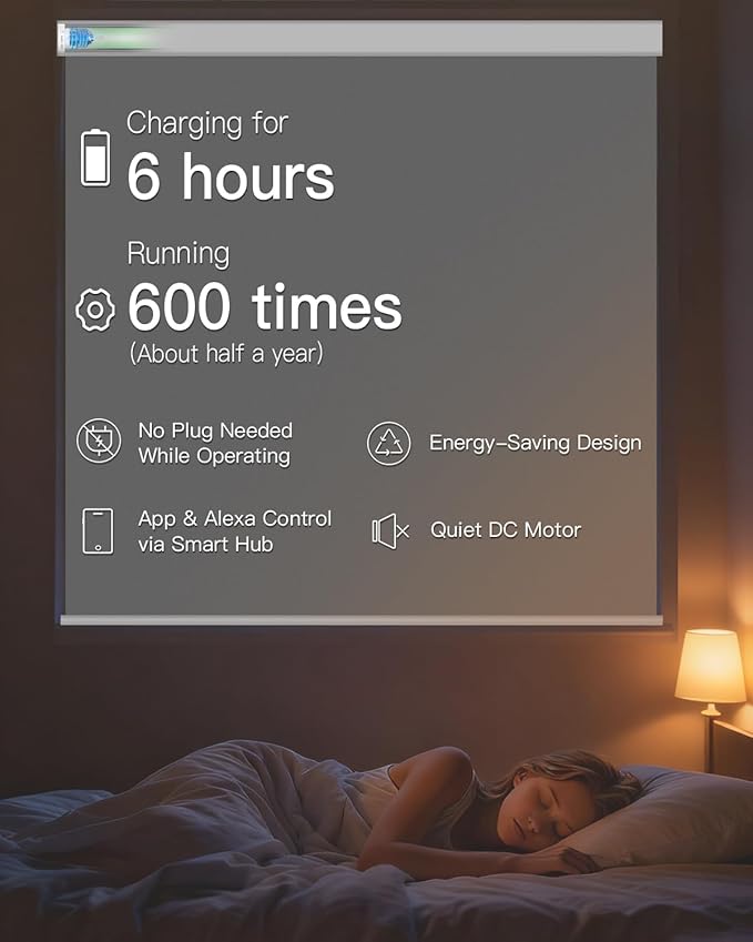 Motorized Roller Shade with Remote Control, Blackout Electric Shade for Windows Compatible with Alexa Google via Hub, Rechargeable Smart Window Blind Customized Size (Vinyl Dark Grey)
