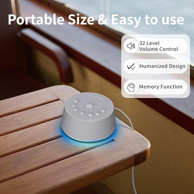 SoundLegend Sleep White Noise Sound Machines 32-Level Volume 30 Sounds 12 Colors Light 5 Timers Adjustable Light Brightness Compact for Everyone Travel Gift Memory Function