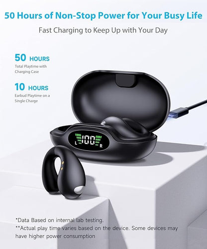 Ultra Open Ear Earbuds - Ergonomic Clip-On Earbuds, Bone Conduction Over-The-Ear Headphones with Waterproof Design and Secure Fit for Small Ears, Carbon Black