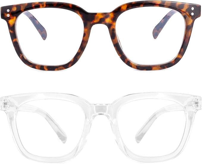 2Pack Reading Glasses for Men Women Blue Light Blocking with Spring Hinge, Blocking Readers Anti UV Ray Filter Eyeglasses(Brown Tortoiseshell/Transparent,1.0