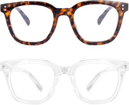 2Pack Reading Glasses for Men Women Blue Light Blocking with Spring Hinge, Blocking Readers Anti UV Ray Filter Eyeglasses(Brown Tortoiseshell/Transparent,1.0