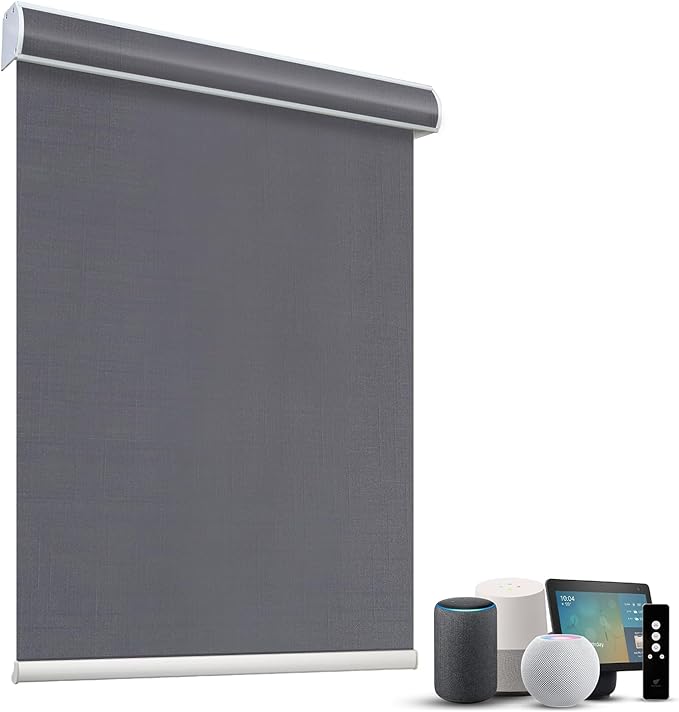 SmartWings Motorized Light Filtering Roller Shades 60% Blackout Custom Size, Rechargeable Battery, Works with Matter/Apple HomeKit, Alexa, Thread/Zigbee, Remote Optional, 60% Twilight Heather Grey