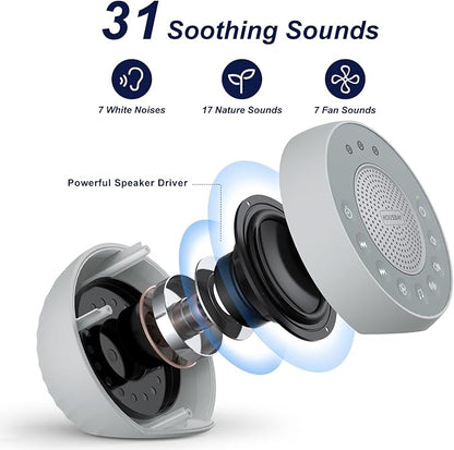 Housbay White Noise Sound Machine, 31 Soothing Sounds, 5W Loud Stereo Sound, Sleep Timer, Small Travel Sleep Machine & Noise Canceling for Sleeping, Relaxation-Gray