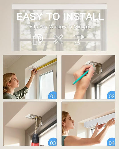 Motorized Sheer Roller Shades with Remote Control, Light Filtering Smart Blinds for Windows Work Alexa Google via Hub, Rechargeable Electric Window Shade Customized Size (Sheer White)