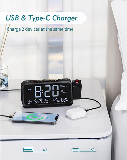 Roxicosly Projection Alarm Clock for Bedroom Ceiling, 118 dB Super Loud for Heavy Sleepers, Dual Alarm with Weekday/Weekend, Adjustable Volume, 6.7" Large Digital Dimmable Display, Easy to Read