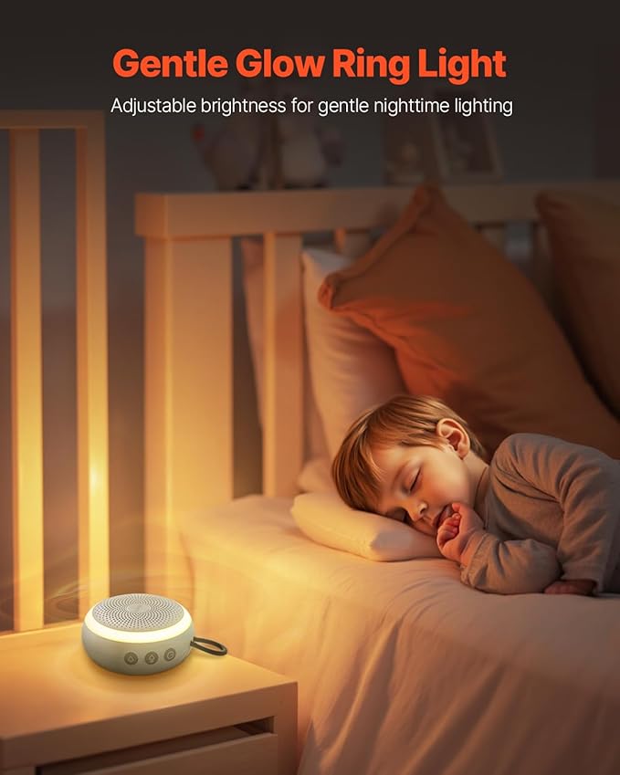 VEVOR Sound Machine, 20 Soothing Sleep Sounds, 4-in-1 Hangable White Noise Sound Machine with Auto-Off Timer, Soft Ring Light, Memory Function and Child Lock, for Baby, Adults, Home, Office & Travel