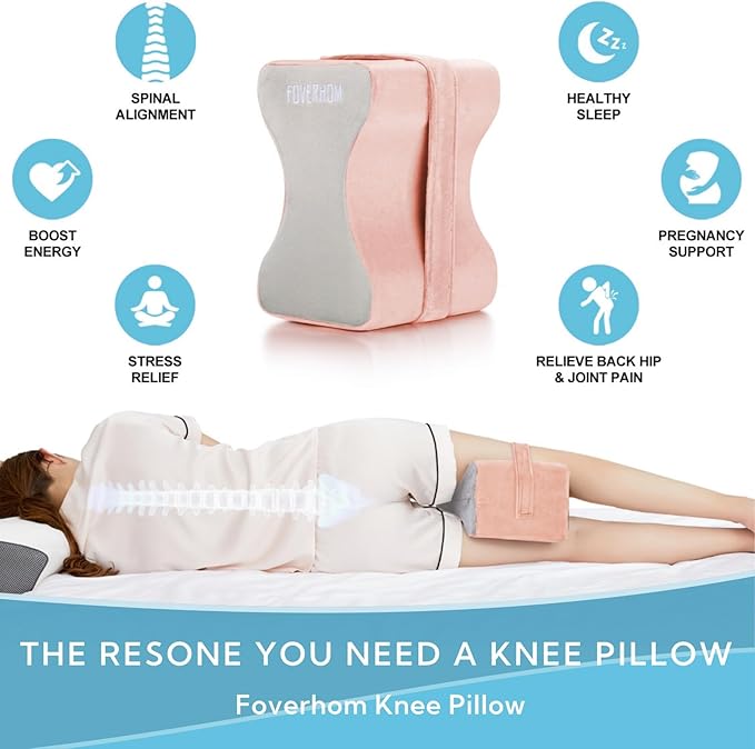 foverhom Memory Foam Knee Pillow,Orthopedic Leg Pillow for Sciatica Relief,Back Pain, Pregnancy, Leg Pain, Hip Pain and Sciatica Relief,Pink Peach