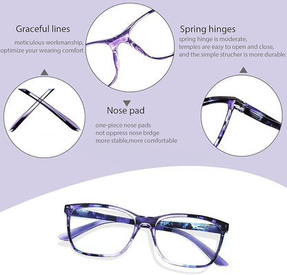 Henotin 4 Pack Ladies Reading Glasses Blue Light Blocking Spring Hinge Readers Anti Eyestrain Computer Eyeglasses (Multicolor-6, 1.5)