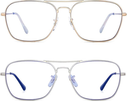 JM 2-Pack Aviator Reading Glasses Women Metal Frame Blue Light Blocking Computer Readers