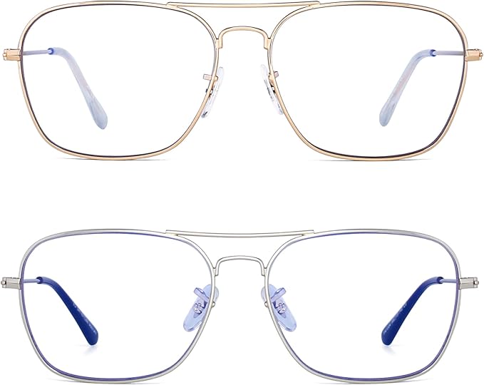 JM 2-Pack Aviator Reading Glasses Women Metal Frame Blue Light Blocking Computer Readers