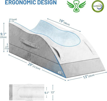 Leg Elevation Pillows, Wedge Pillow for After Surgery, Memory Foam Leg Support Adjustable, Comfort Care for Back Knee Hip Ankles Pain, Knee Pillow for Sleeping Blood Circulation Light Grey & White