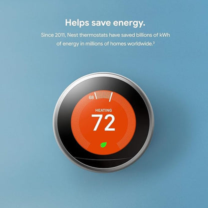 Google Nest Learning Thermostat - 3rd Gen - Programmable Smart Thermostat for Home - Compatible with Alexa (Polished Steel)