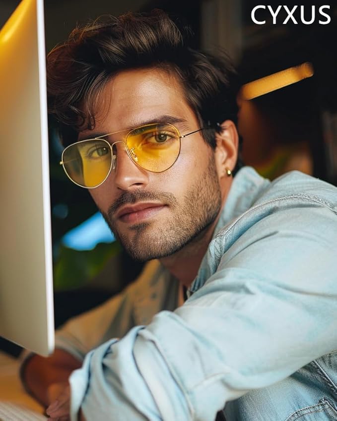 Cyxus Davos French Ma-con Style Aviator Glasses Blue Light Blocking Eyeglasses for Computer UV Protection Anti Eyestrain 8805