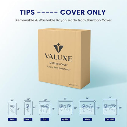 VALUXE King Size 3 Inch Mattress Topper Cover with Zipper Closure - Breathable Protector for 3" Memory Foam or Latex Mattress Topper (Cover Only)