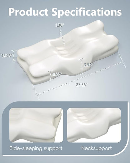 Ergonomic Double-Wing Cervical Neck Pillow – Orthopedic Memory Foam Neck Support Pillow for Side Sleepers, Cervical Spine Alignment & Shoulder Pain Relief, Cooling Washable Cover, 3.5"–1.2" Design