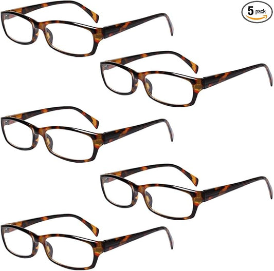 Henotin 5-Pack Reading Glasses Blue Light Blocking Anti Eyestrain Computer Reading Glasses for Women and Men Readers (5 Pack Tortoise, 1.00, Diopters)