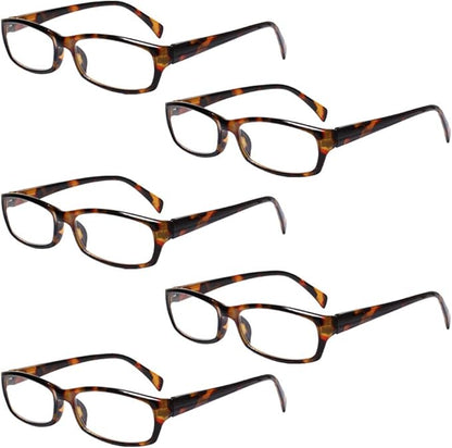 Henotin 5-Pack Reading Glasses Blue Light Blocking Anti Eyestrain Computer Reading Glasses for Women and Men Readers (5 Pack Tortoise, 1.50, Diopters)