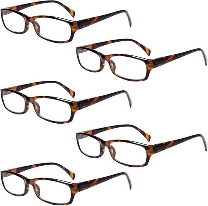Henotin 5-Pack Reading Glasses Blue Light Blocking Anti Eyestrain Computer Reading Glasses for Women and Men Readers (5 Pack Tortoise, 2.25, Diopters)