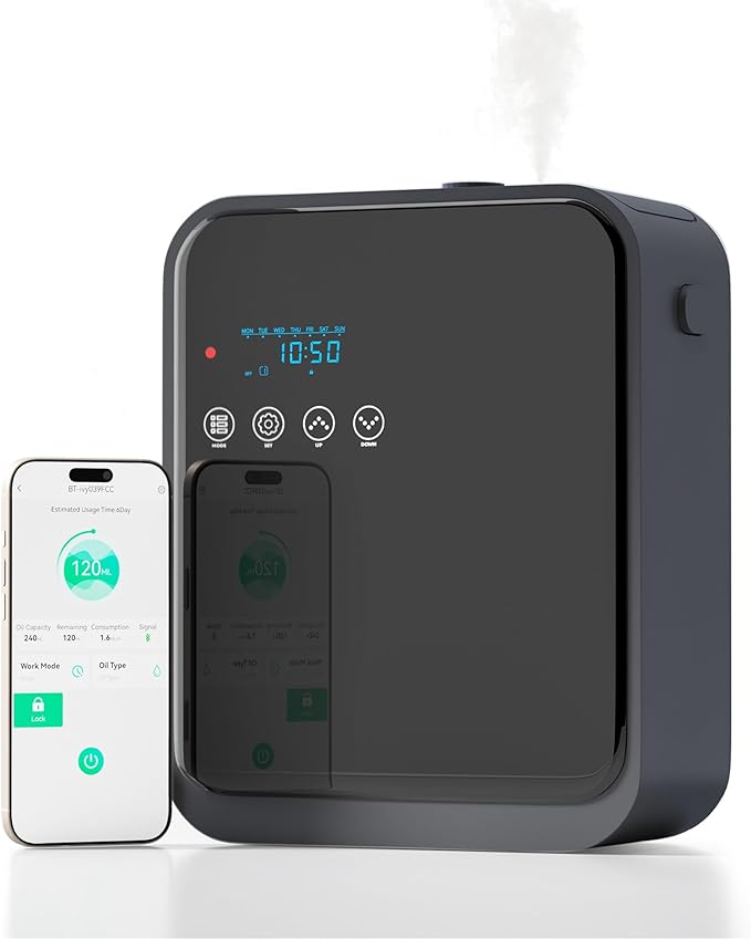 Smart Scent Air Machine for Home,1500 Sq. Ft Coverage Waterless Essential Oil Diffuser with Cold Air Diffuser with App Control,Hotel,Spa, Office Collection Diffuser, Waterless Whole House (Black)