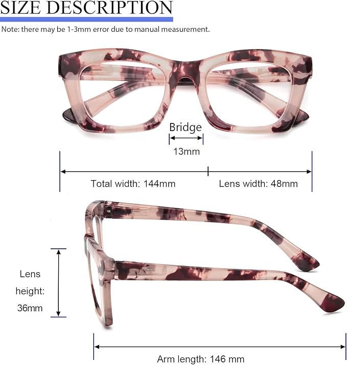 REAVEE Oprah Style Reading Glasses for Women, Blue Light Blocking Stylish Oversized Computer Readers Spring Hinge