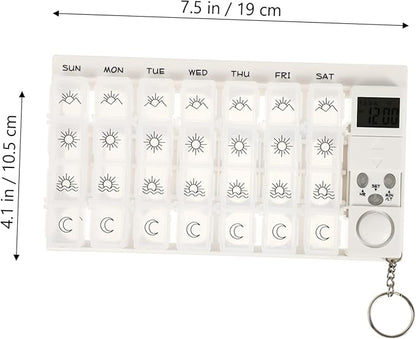 7 Mini Pill Box Travel Alarm Clock Mini Alarm Clock Lock Box for Medication Containers 7 Days Pill Box White Storage Box Dispenser Electronic Medicine Chest Travel Medication