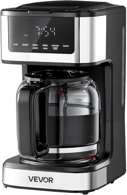 VEVOR Programmable Coffee Maker, 12 Cup Programmable Drip Coffee Makers with Touch Screen, 4-Hour Keep Warm Coffee Makers Drips, 2 Brew Strengths Drip Coffee Machine for Home, 24-Hour Programmable