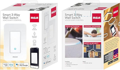 RCA 3-Way Smart Light Switch | Home Décor Smart Wall Switch 600W LED | Wireless Light Switch | Create Schedules via RCA App or WiFi Enabled Voice Control Google Assistant & Alexa Devices for Home