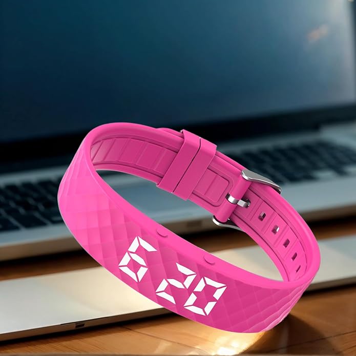 Alarm Bracelet, Silent Timer Watch, 8.82x0.65x0.37inches Wristband Vibration, Adjustable Clock Band with Rubber Build, Travel Accessory with Modern Style, Sleep Aid Gear for Women Men Seniors Elderly