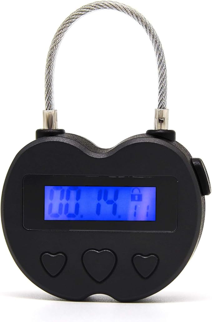 Time Lock LCD Display Time Lock Multi-Function Electronic Timer, USB Rechargeable Timer Padlock (Black)