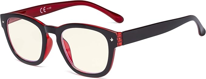 Eyekepper Blue Light Filter Reading Glasses - UV420 Protection Computer Reader Eyeglasses - Black-Red +0.75